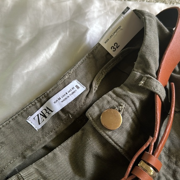 NWT Zara Wide Leg Cropped Pants with Belt - Picture 4 of 5